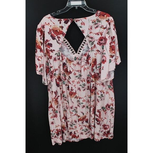 EYESHADOW FLORAL PRINT PINK DRESS WOMENS PLUS SIZE 3X KEYHOLE BACK - Picture 4 of 8